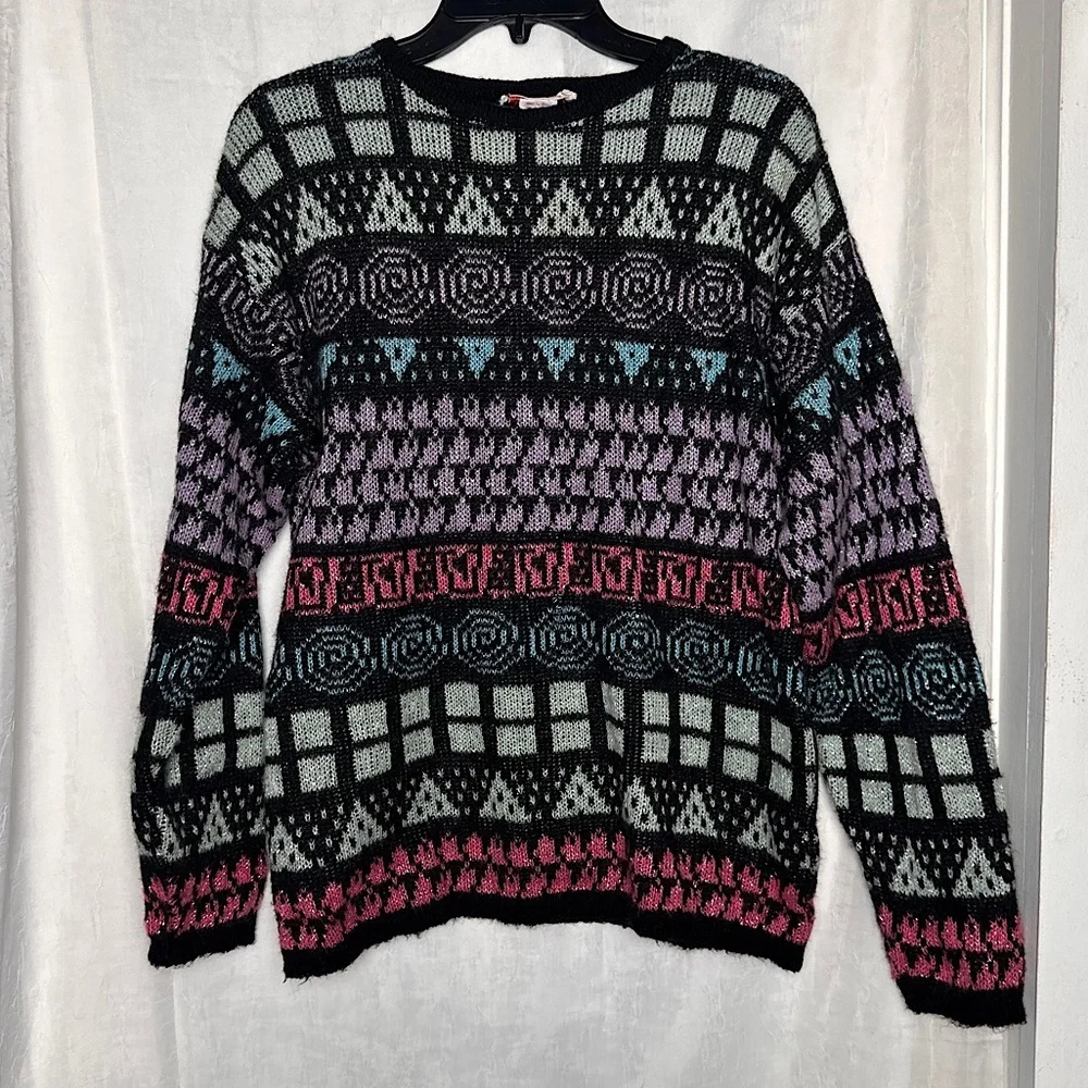 3/$20 💥 Vintage Lindsey Blake Wool Blend Cozy Geometric Print Crewneck‎ Sweater